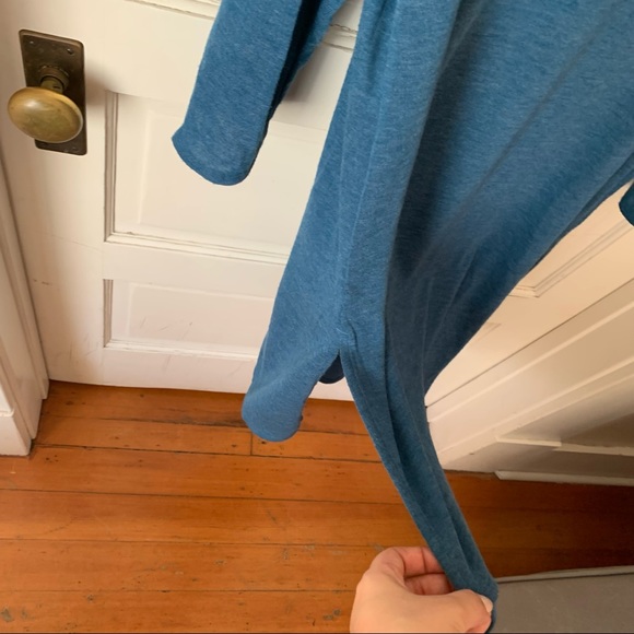 Chico Teal Blue Tunic Slits at Hips 3/4 Sleeve High Neck Long Light Sweater - Picture 8 of 11